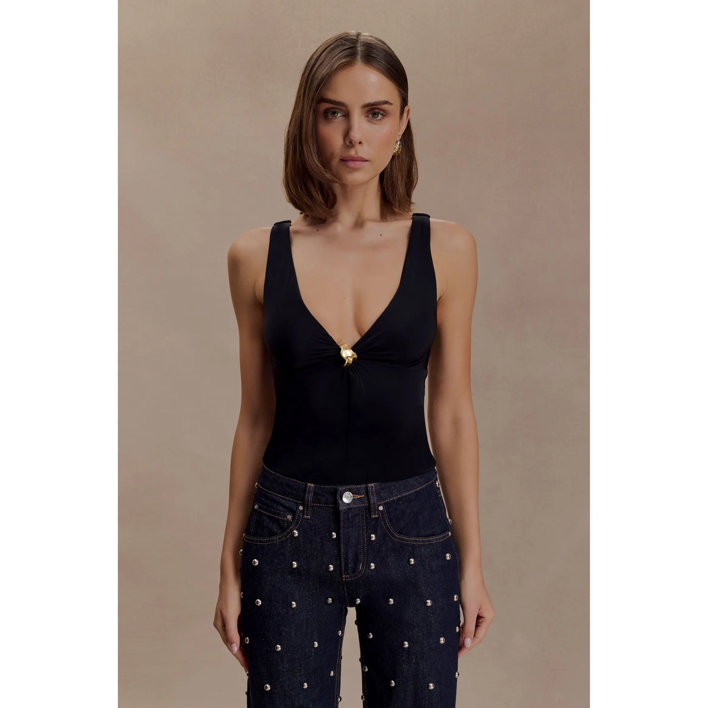 Spencer Slinky Top with Hardware - Black