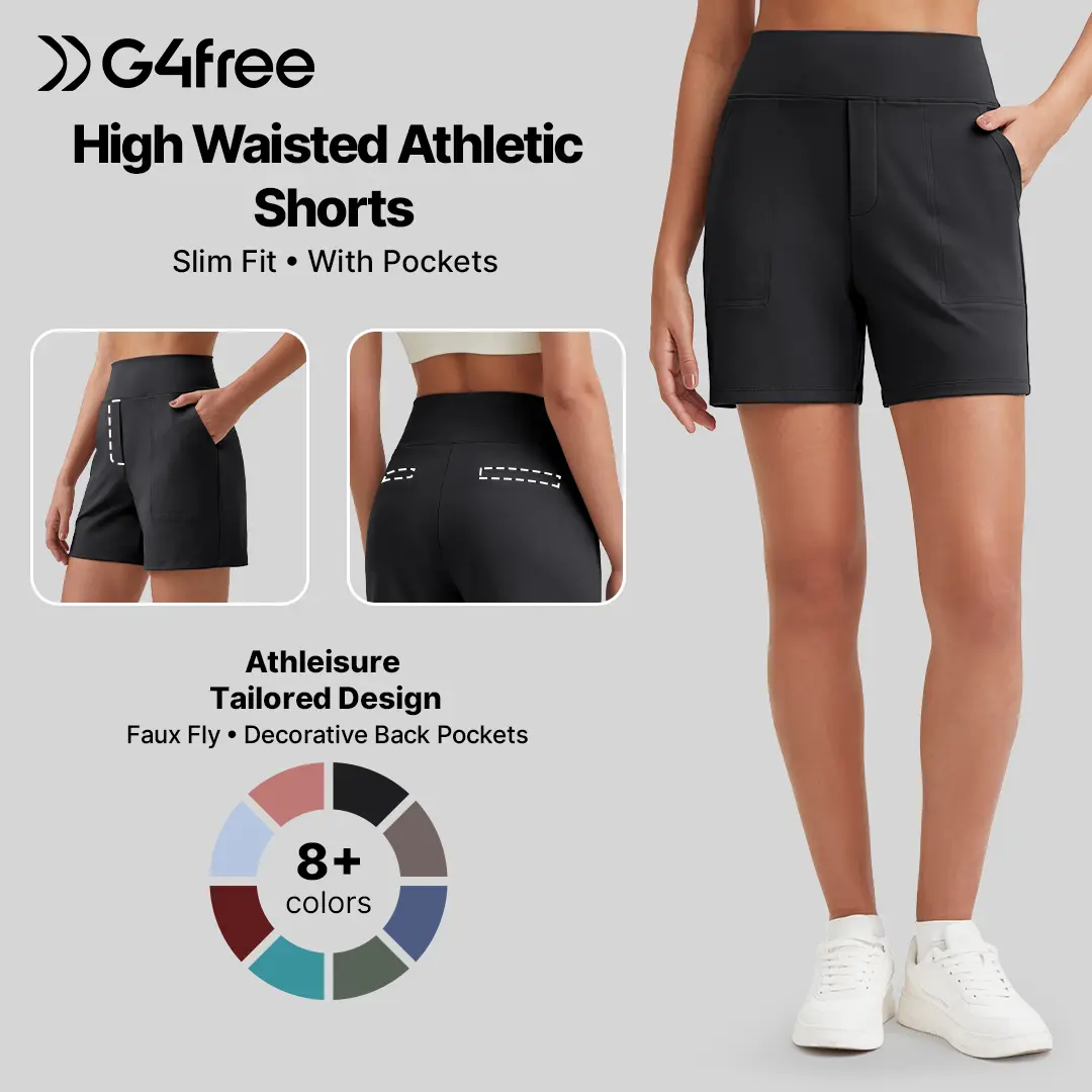 G4Free Women's Athletic Shorts High Waisted Running Yoga Shorts Summer Casual Burmuda Shorts with Pockets Activewear