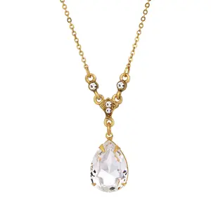 Crystal Clear Teardrop Pendant Necklace 16" + 3" Extender