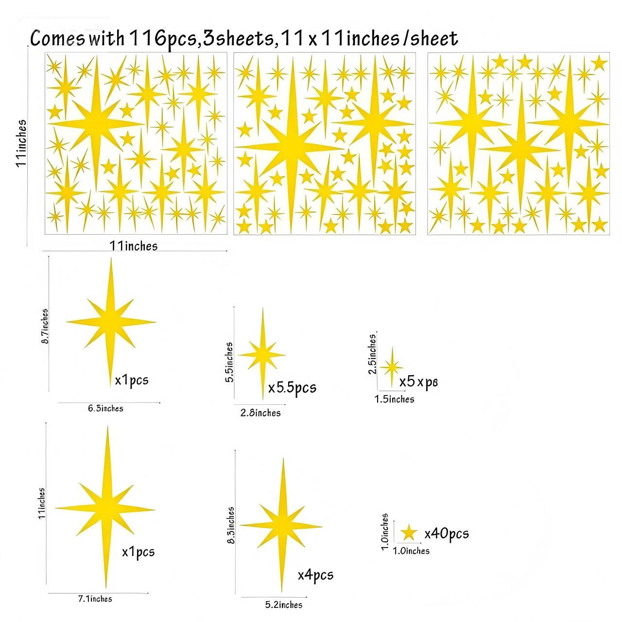 116-Piece Sparkle Star Wall Stickers for Girls Room | 6 Sizes | Easy Stick & Peel Wall Decor