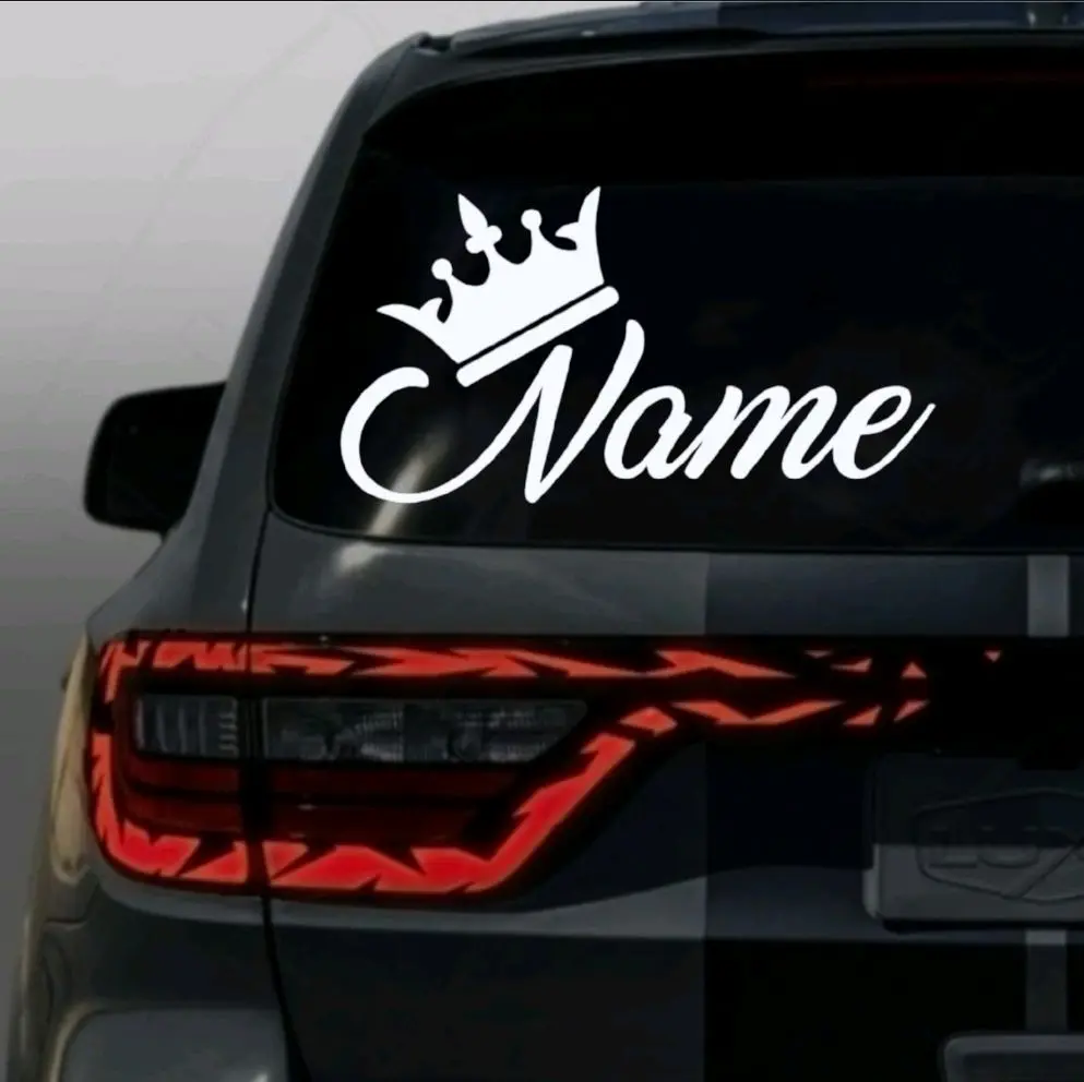 Personalizable, Name with Crown Decal, MESSAGE ME OR SEND MEMO WITH THE DESIRED NAME, Vinyl Window Decal for Vehicle Windows Boats RVs Office Desks Laptops Easy to Install, self adhesive, several colors and sizes.