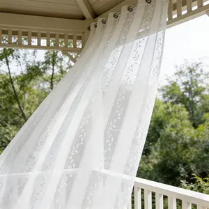 Bring French Garden Indoors! Leaf Embroidered Sheer Curtain, Perfect for Balcony Ambiance, 1 Piece, Elegant Home Decor