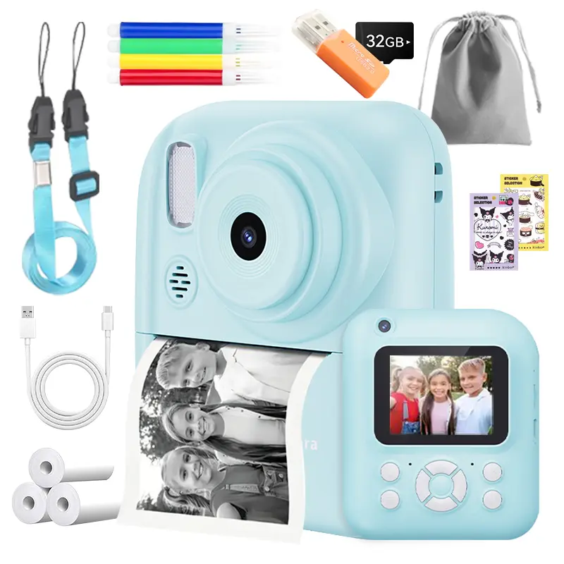 Instant photo DIY printing camera with video recording, photo taking, photo printing DIY, game playing, music listening, 5 major functions
