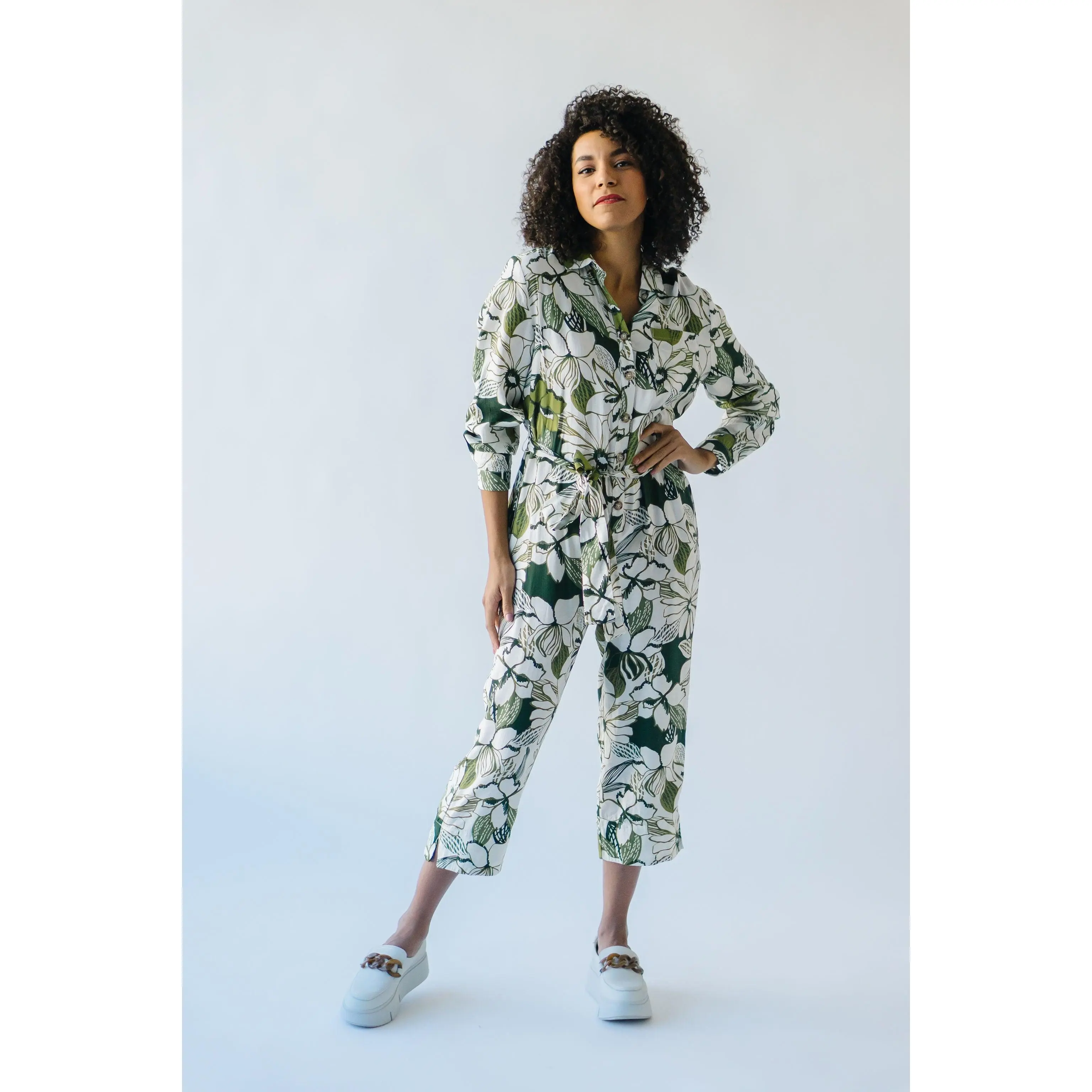The Redondo Floral Jumpsuit in Olive Green