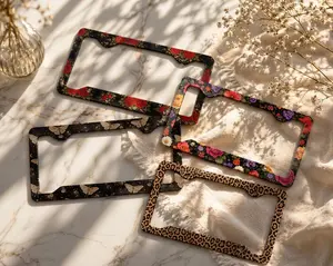 Floral Gothic License Plate Frames, Moth, Rose, Leopard Car Accessories