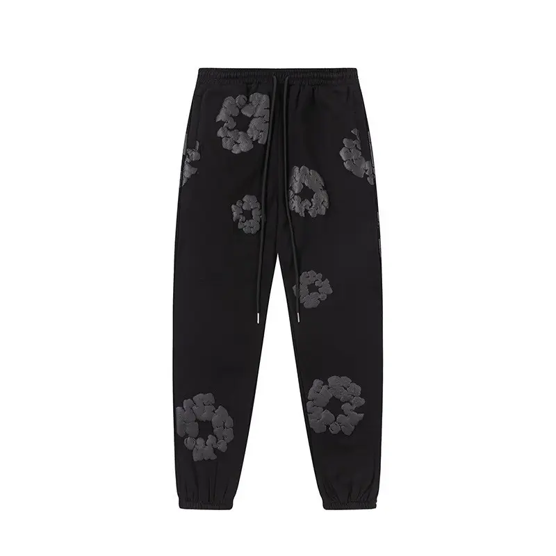 Foam Puff Wreath Graphic Jogger Pants, Elastic Drawstring Cuffed Streetwear Cotton Sweatpants Unisex