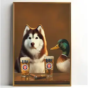 Husky with Mallard Wall Art Unframed - Home Decor Trendy Retro Wall Art