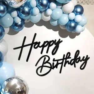 Happy Birthday Sign - Black Felt 'Happy Birthday' Letter Sign for Balloon Arch Backdrop Decorations - 1 Count, Unisex, All Ages, Boys, Girls