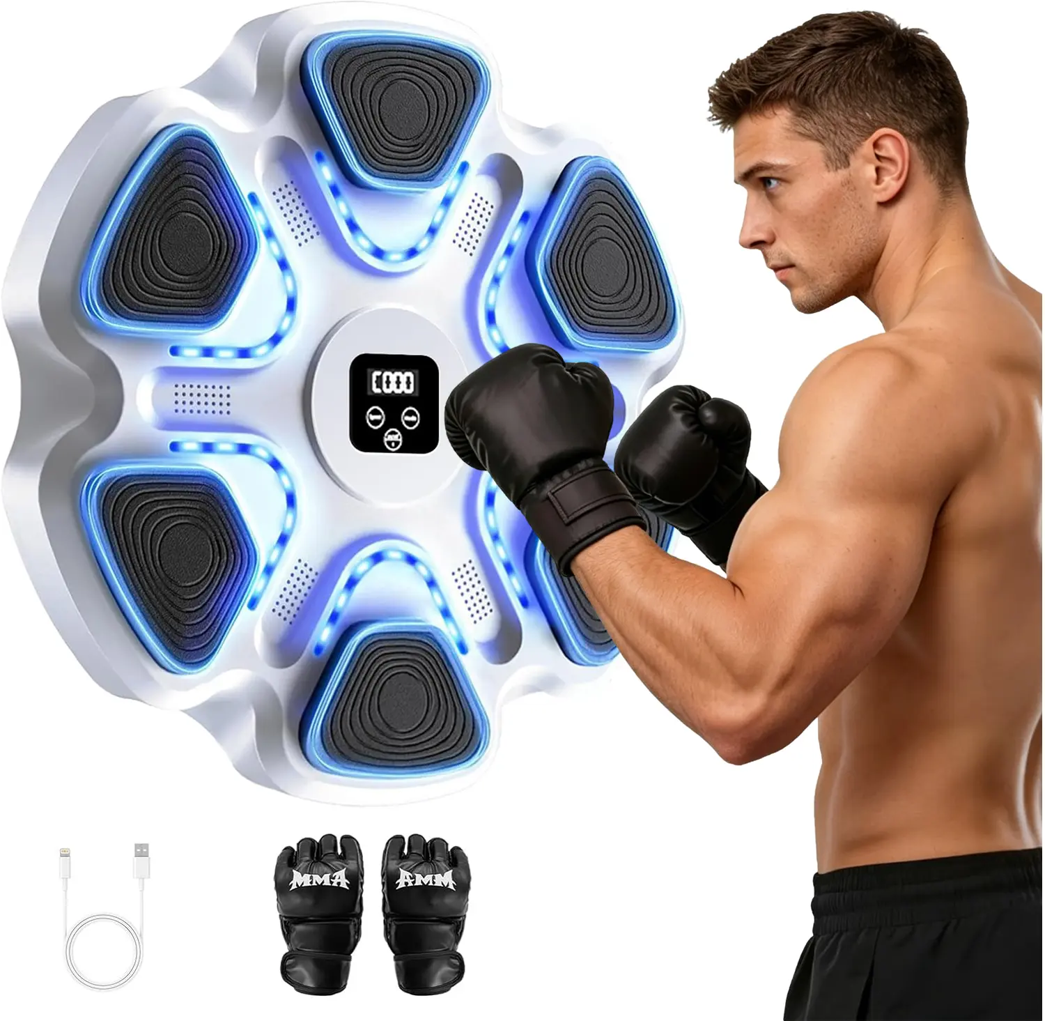 Music Boxing Machine Wall Mounted Smart Music Boxing Trainer Music Playback Boxing Workout Equipment Target for Home Office Gym