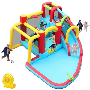 AOBTKEL,7 in1 Inflatable slide water park bouncing house outdoor Soccer garden bouncer with Splash pool  & Water gun & Climbing wall & Basketball & Football,Inflatable Water Slide With Air Blower, Inflatable Mighty Bounce , Mega Water Park Bouncy Cast