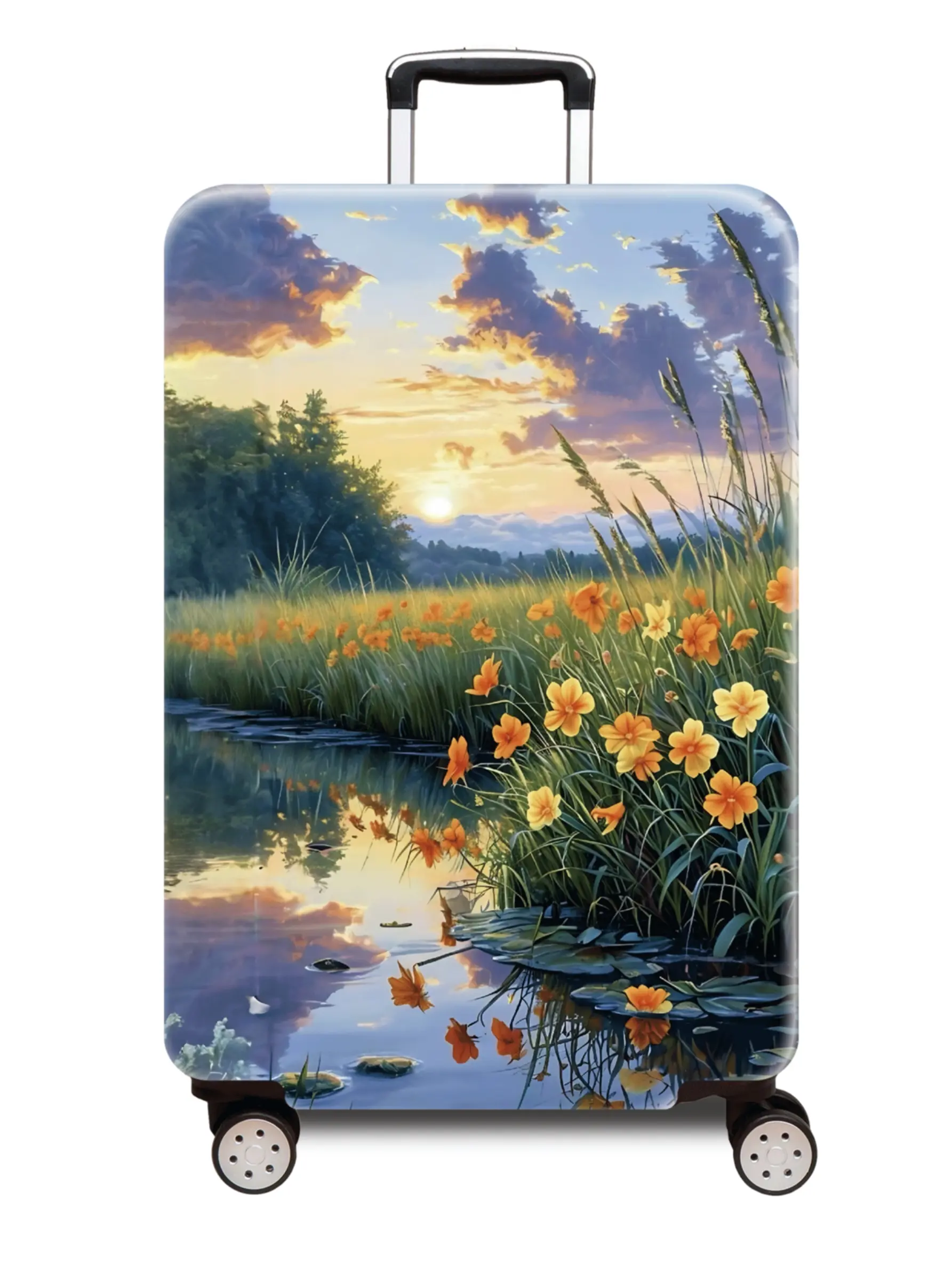 Thickened Luggage Protector Cover, Landscape Series Pattern, Suitable for Business Travel Vacation, Fits 20-28 Inch Suitcases, Travel Essentials, Travel Accessories, Durable Travel Accessory, Traveling Essentials