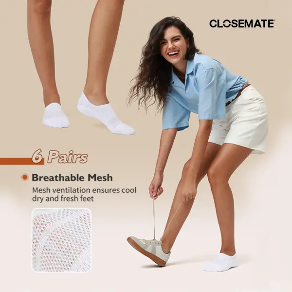 CLOSEMATE No Show Socks for Women Anti-Slip Cushioned Socks for Home, Fitness & Yoga 6 Pairs