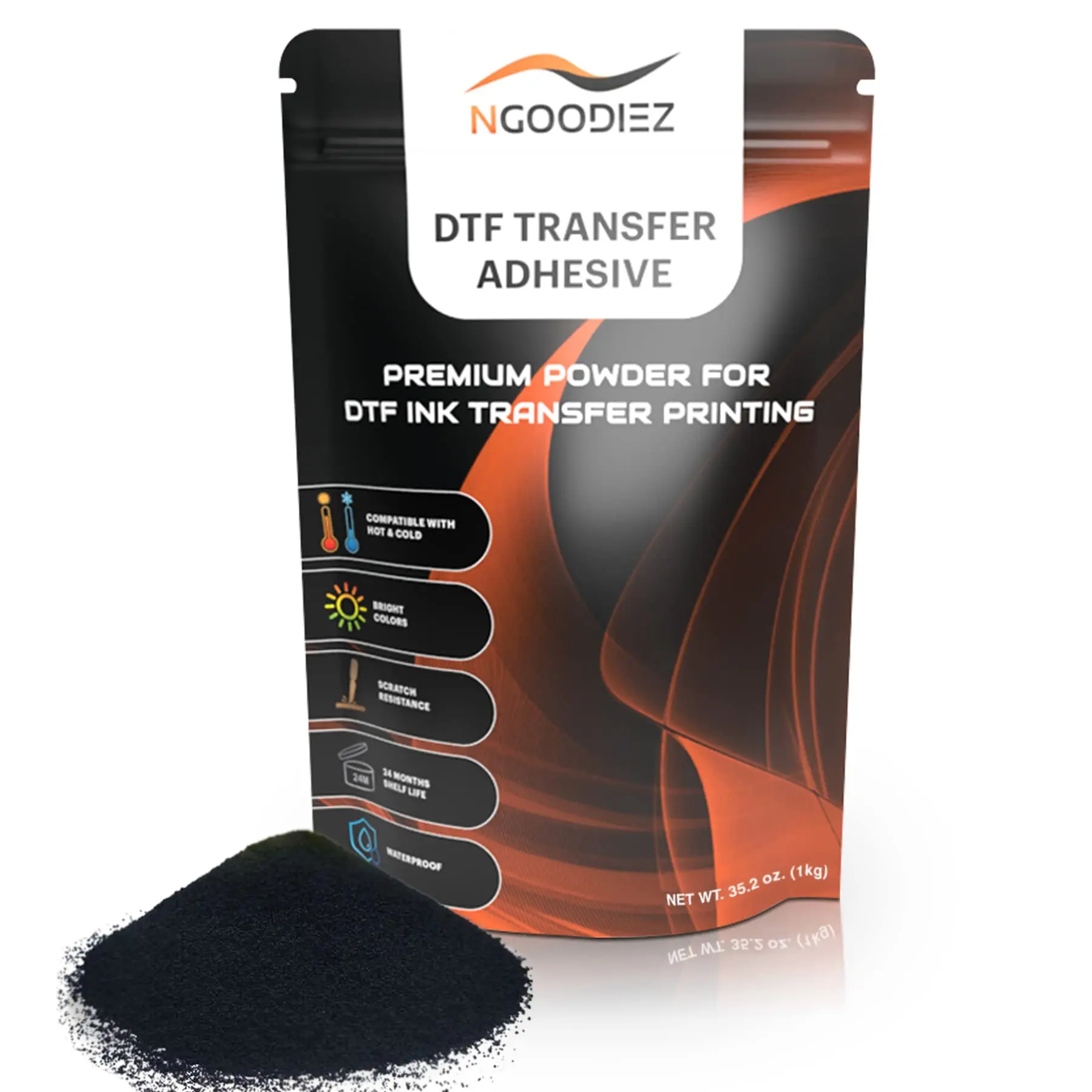 NGOODIEZ DTF powder for sublimation and DTF Print on Any Colored/White Fabric