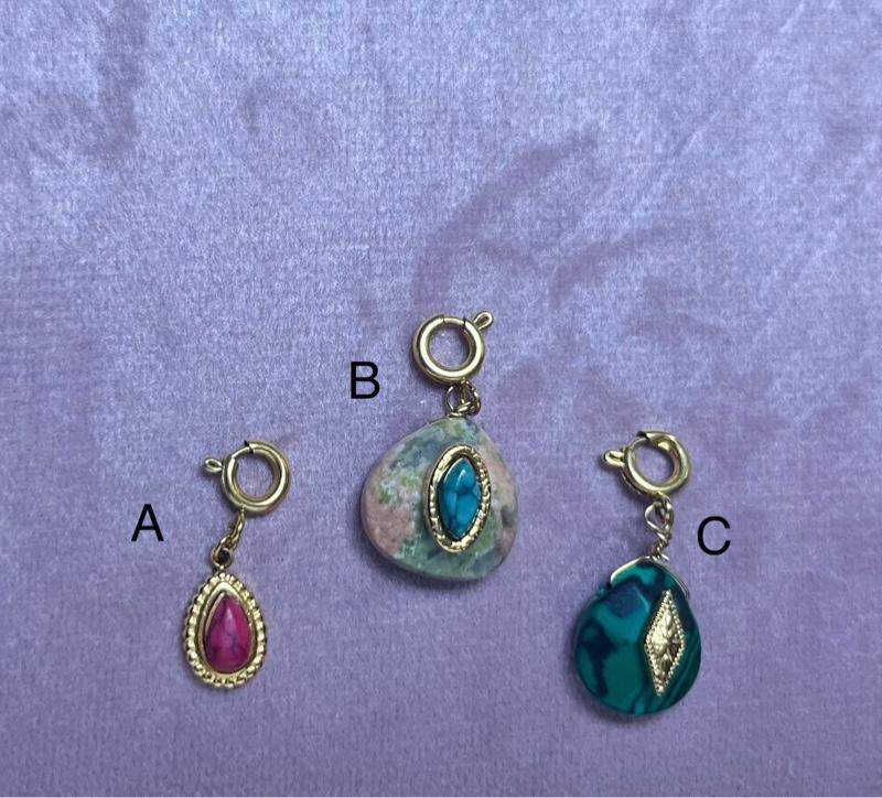 Natural Stone Charm Add On for Necklace - Unique Design with Colorful Stones and Gold Accents