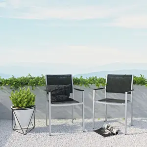 Modway Shore Dining Chair Outdoor Patio Aluminum Set of 2 in Silver Black