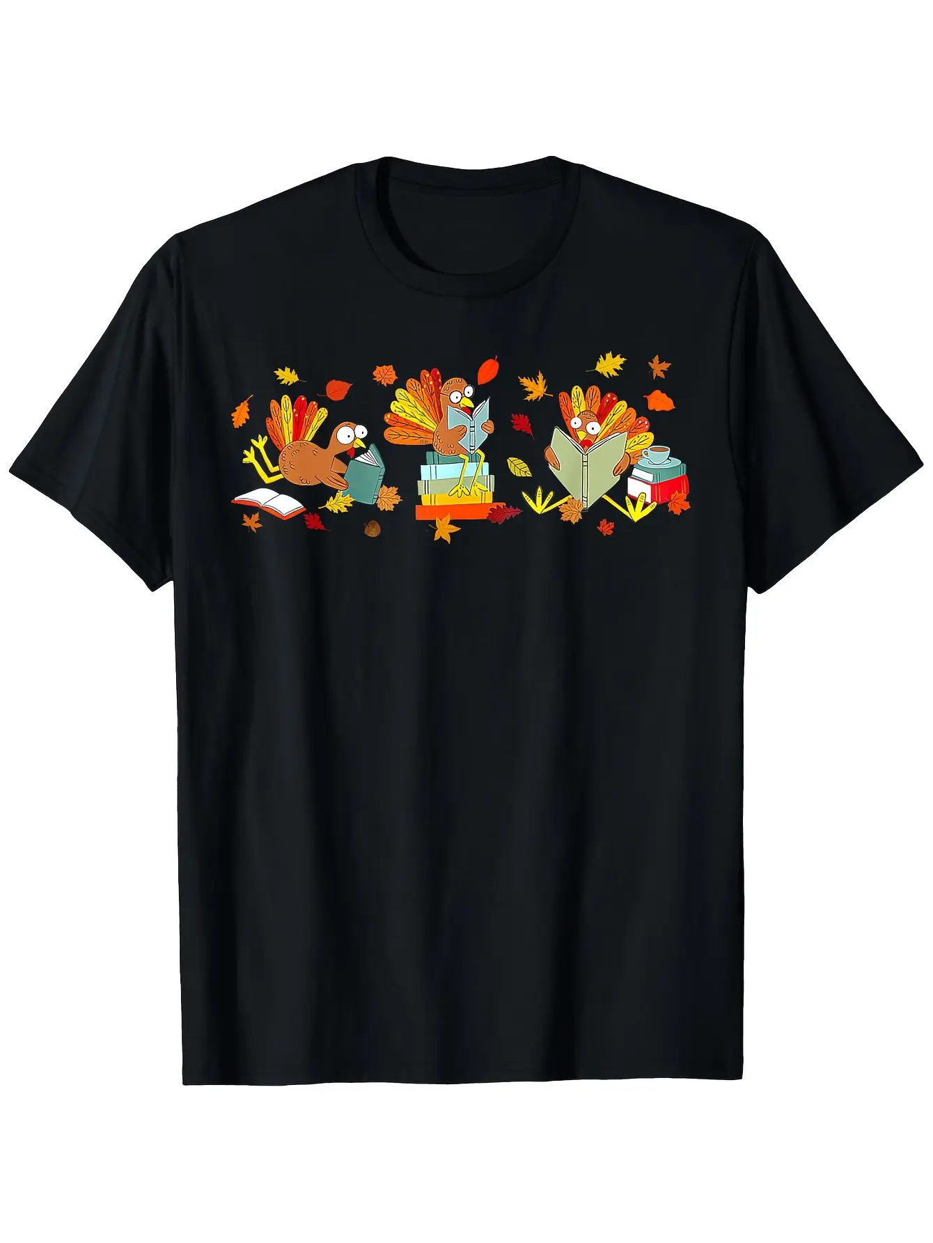 Funny Turkey Reading Book Librarian Bookworm Thank unisex soft cotton short sleeve t shirt, vintage graphic casual tee for men women teens, perfect birthday holiday gift for camping travel gym daily street  wear