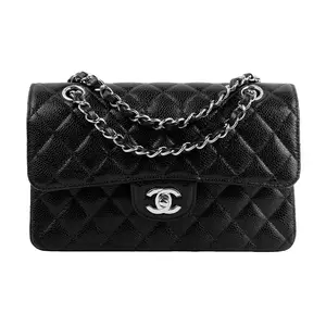 Pre-owned CHANEL Leather Shoulder Bags Medium Classic Flap Bag in Black Caviar with Silver Tone Metal Hardware
