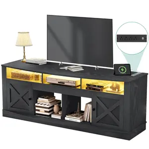 YITAHOME Farmhouse TV Stand for TVS up to 80 Inch, Entertainment Center with Power Outlet, TV Table with Barn Doors & Storage Cabinets, TV Console for Living Room, 70"