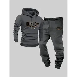 Men's Fleece Hoodie Sweatshirt Set, Warm Comfortable Long Sleeve Pullover with Kangaroo Pocket, Casual Fall Winter Daily Wear, Outfit