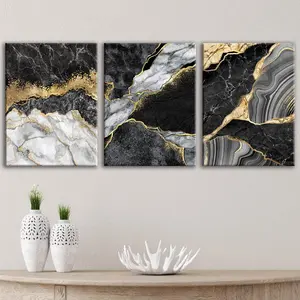 Marble Pattern Canvas Painting with Frame, 3 Counts/set Modern Abstract Design Artistic Wall Art, Gradient Rendering Art, Wall Art Decor for Home Living Room Bedroom Office, Art Wall Decoration