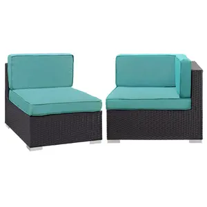 Modway Gather Corner and Middle Outdoor Patio Sectional Set in Espresso Turquoise