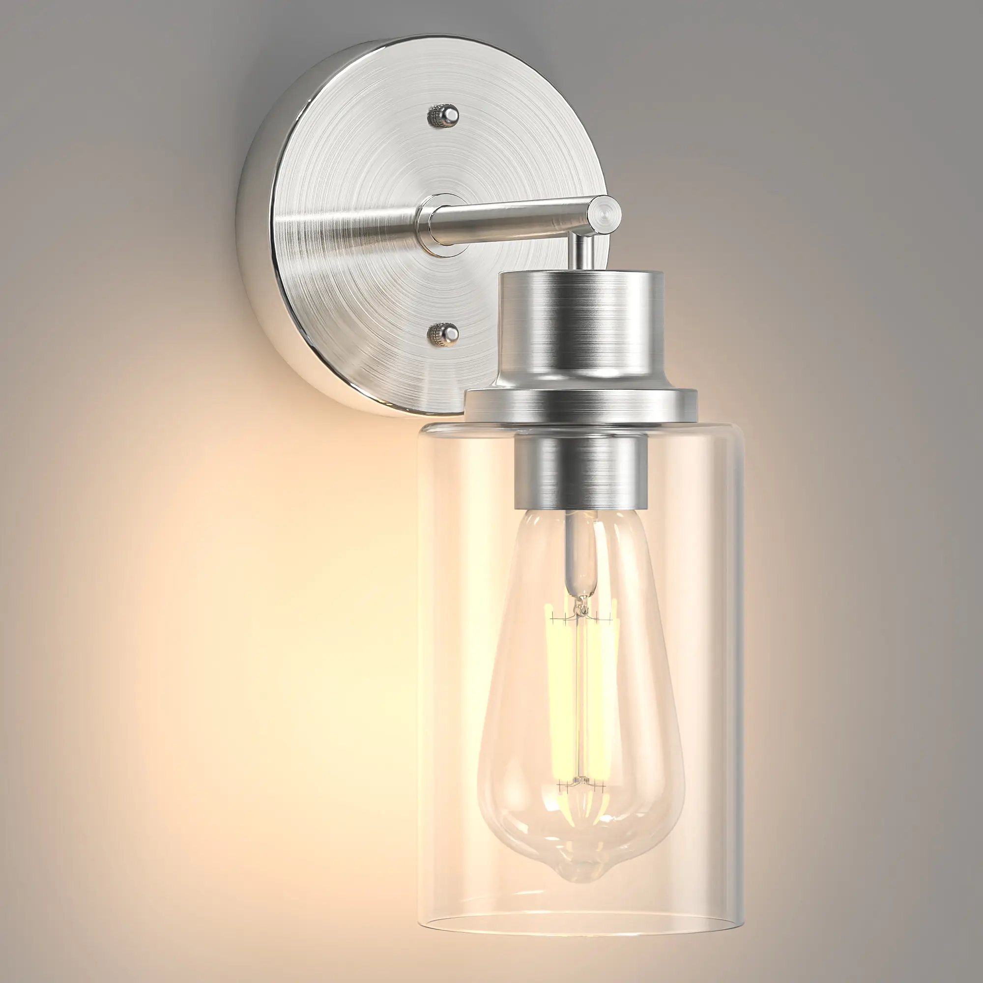 Brushed Nickel Bathroom Wall Sconces, Modern Vanity Light Fixtures with Clear Glass Shade, 1-Light Wall Lamps Over Mirror for Bathroom, Bedroom, Hallway, Living Room