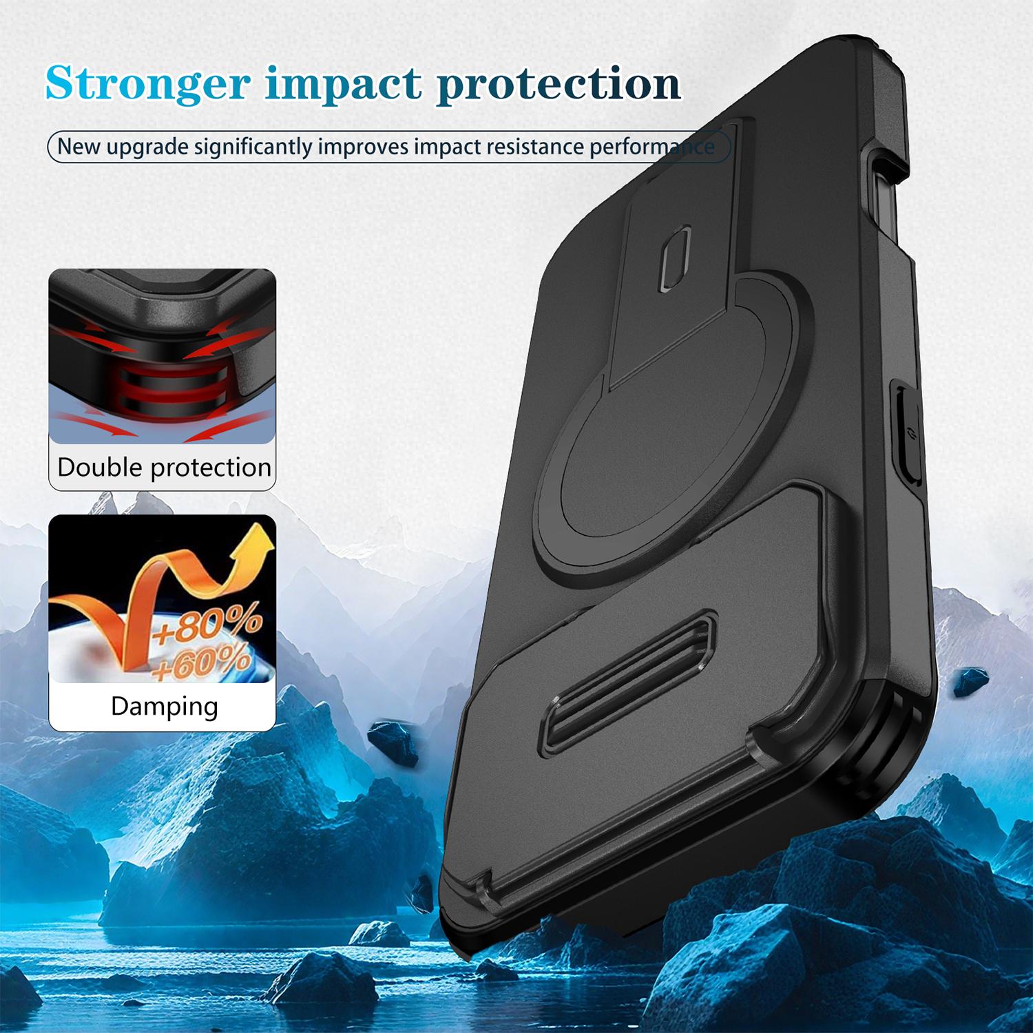 Shockproof Phone Case with Built-in Kickstand & Camera Protector, Magnetic Military Grade Heavy Duty Drop Protection Cover for iPhone 17 16 15 14 13 12 Pro Max