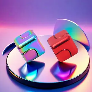 Set of 2pcs Zinc Alloy Fidget Spinners, Colorful Square Design, Stress Relief Toy for Teens & Adults, Best Gift Idea, Anodized Fidget Spinner