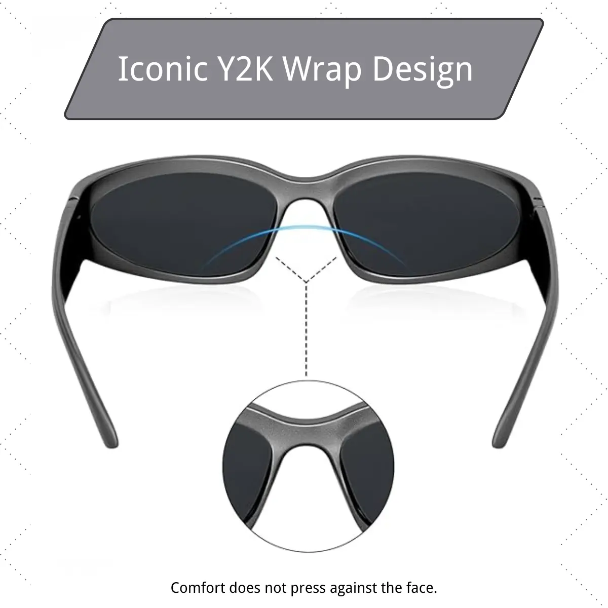 Y2K Wrap Around Sunglasses for Women Men Sliver Oval Fashion  display picture 1