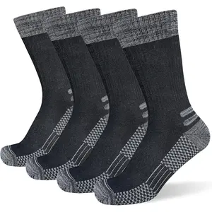 Men's Crew Work Boot Socks, Thick Cushioned Moisture Wicking Hiking Sock 4 Pairs