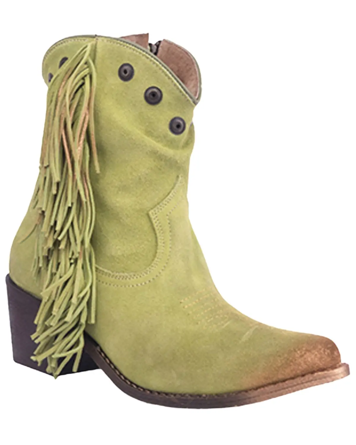 Circle G Women's Studded Suede Fringe Ankle Boot Round Toe - Q0303