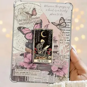 The Reader Tarot Card Phone Grip – Skeleton Reading Book Gothic Graphic, Dark Academia Phone Holder, Spooky Witchy Accessory, Gift for Bookworms.