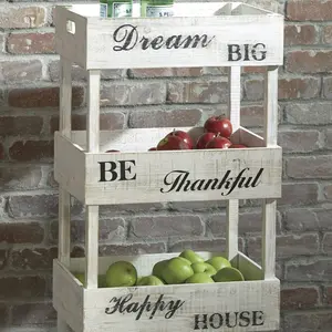 Yulton Storage Shelf - 3-Tier Wooden Crate with Inspirational Quotes for Kitchen & Pantry Organization