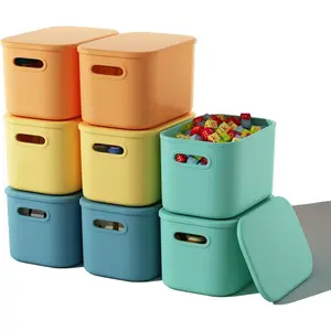 ZY 8 Pack Colorful Storage Bins with Lids Stackable Storage Container for Organizing, Storage Boxes with Handle for Shelves, Cute Storage Bin for Craft, Snacks, 9.85x6.9x5.7 inch T1 Organiser Plastic Cabinet Laundry Leaf Room Slide