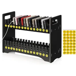 Cell Phone Holder Classroom Cell Phone Storage 2-Tier Multiple Cell Phone Stand Rack with 1-30 Number Stickers PVC Board Mobile Phone Holder Desktop Organizer for Classroom (Black, 30 Slots)