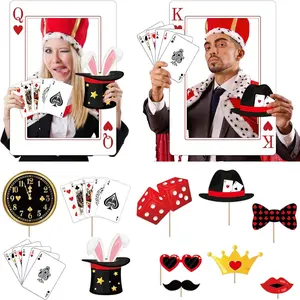 Casino Party Decorations Photo Booth Frames and Props Jumbo Large Poker King Queen Hearts Playing Card Board Cutouts for Casino Vegas Night Carnival Birthday Wonderland Photo Decor 15.7 x 22.8 Inch
