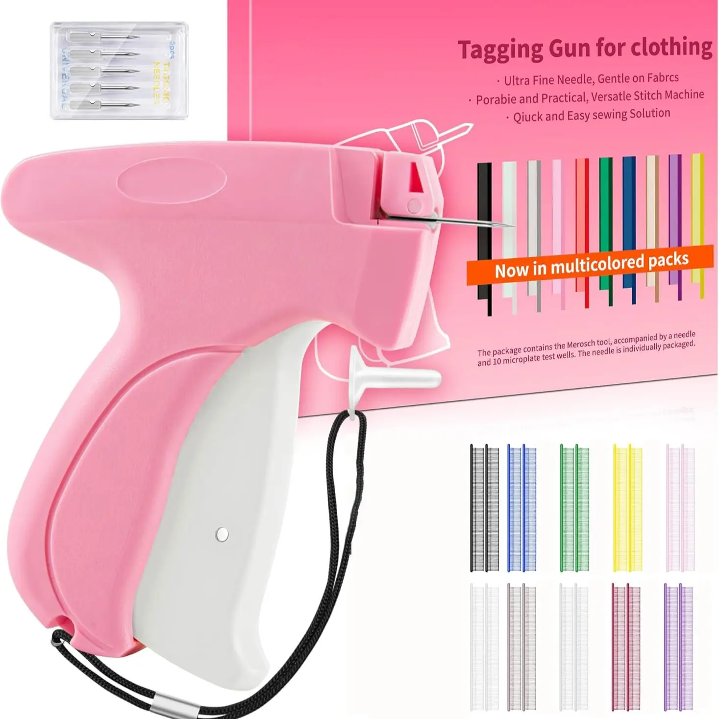Handheld Sewing Gun for Quick Clothing Fastening, Sewing Supplies, Includes 6 Needles and 1000 Random Color Clips, Ideal Label Gun for Efficient Use