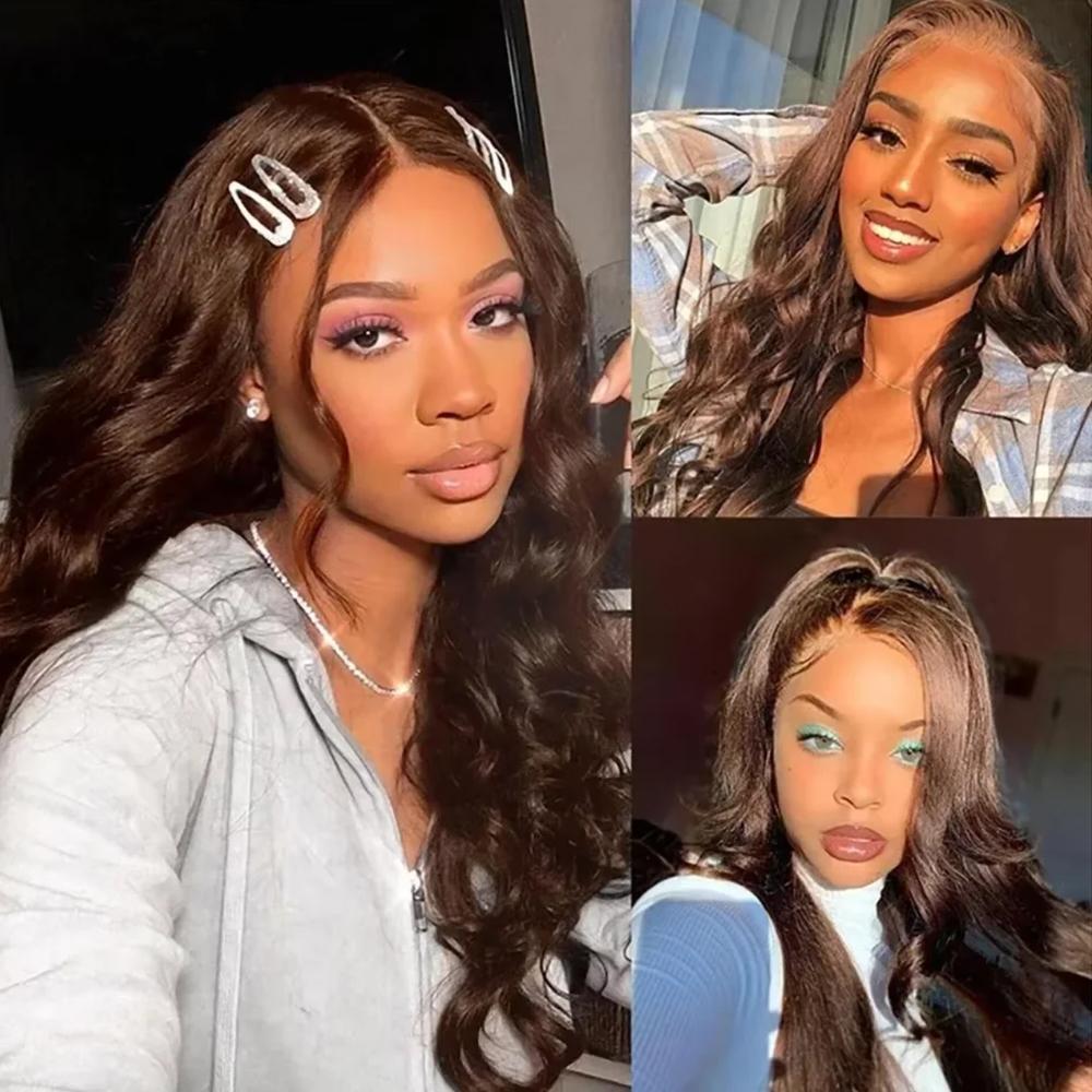 BLING HAIR Brown Body Wave 13x4 / 13x6 Lace Frontal Wig, Real Human Hair for Women with a Pre-Plucked Ear-to-Ear Hairline, Heat Safe, Human Hair Wigs, Female