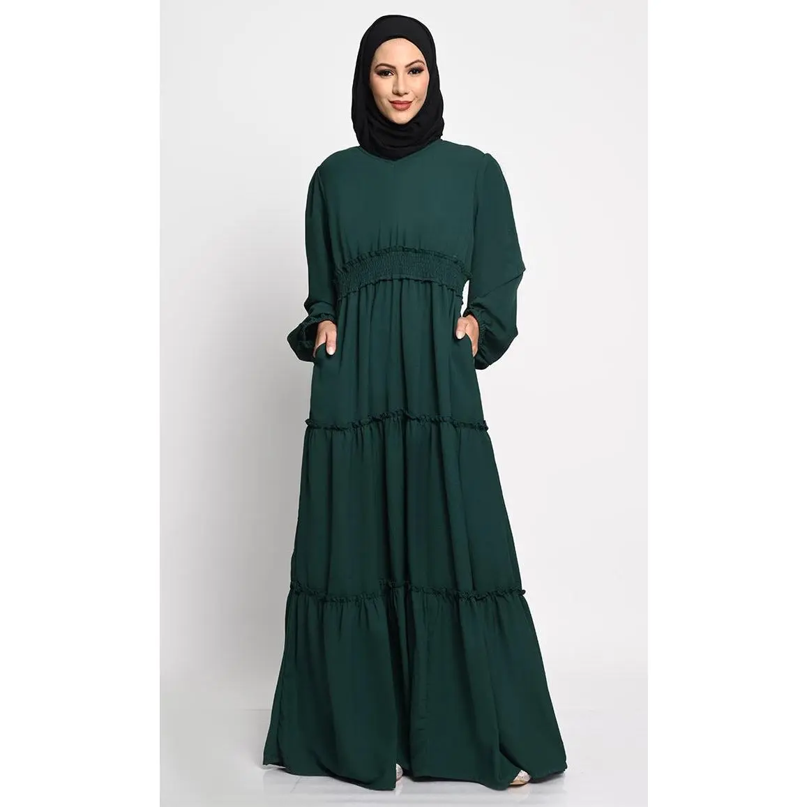 Summer Cool Fabric Layered lined Abaya with Frill Layers
