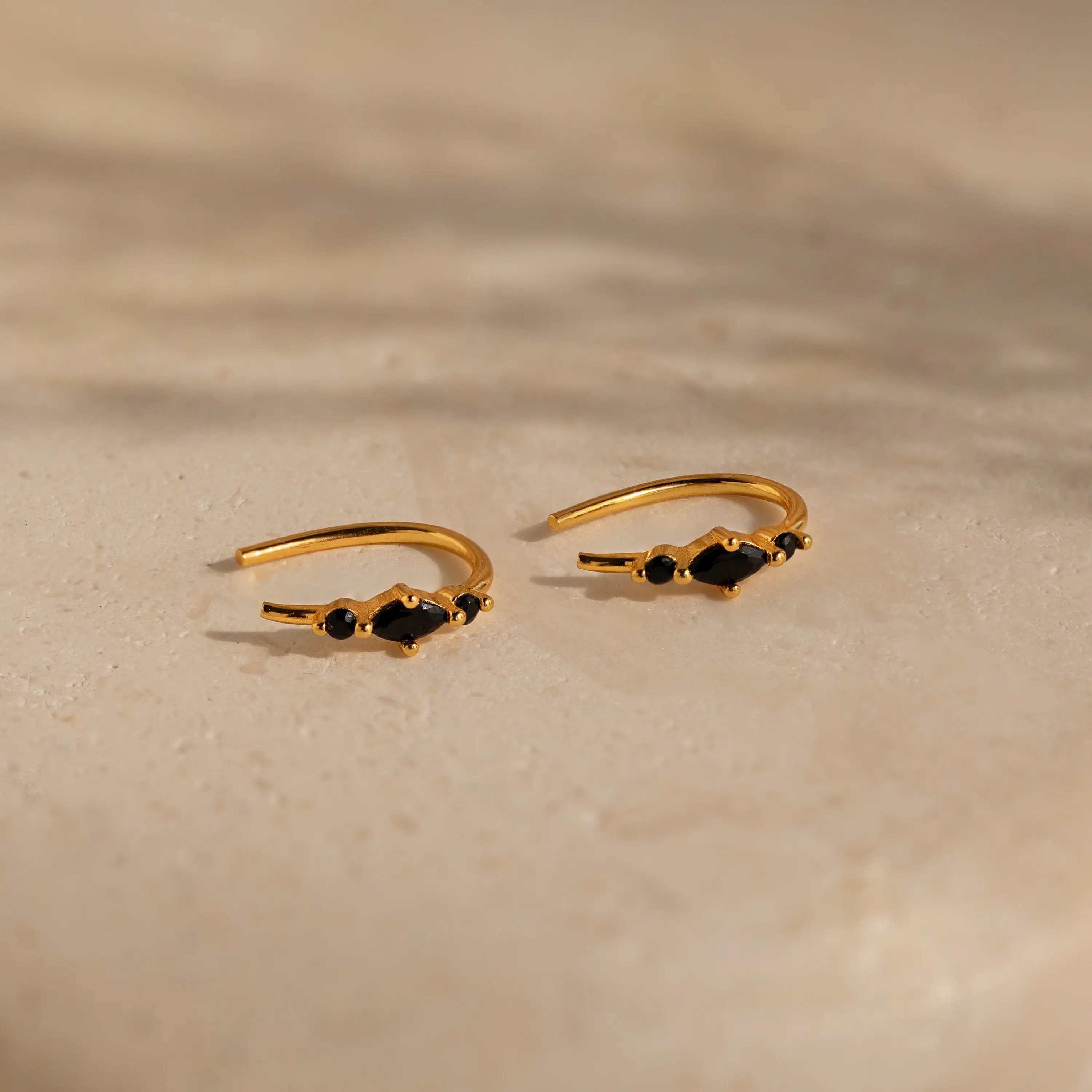 Amaya Black Marquise Threaders by Caitlyn Minimalist - Dainty Black Gemstone Huggie Hoop Earrings - Minimalist Jewelry - Gift for Her