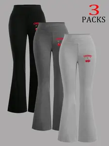 Women's Cherry Print Flare Leg Pants, Casual Fashion Pants, Casual Comfy Breathable Bell Bottom Trousers for Daily Wear, Ladies Bottoms for All Seasons