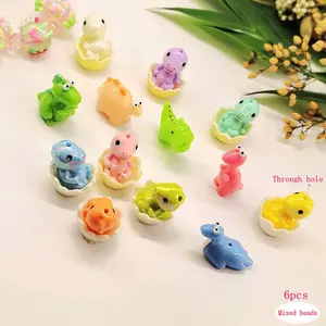 6pcs Multicolor Cartoon Dinosaur Egg Resin Beads, Creative 3D Decorative Beads, DIY Jewelry Making Supplies, Phone Chain Charms