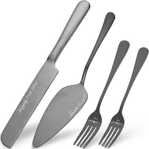 Wedding Cake Cutting Set with Knife Server and Forks, Mr & Mrs Black Cake Cutting Kit, Ideal Bridal Shower Wedding Gifts