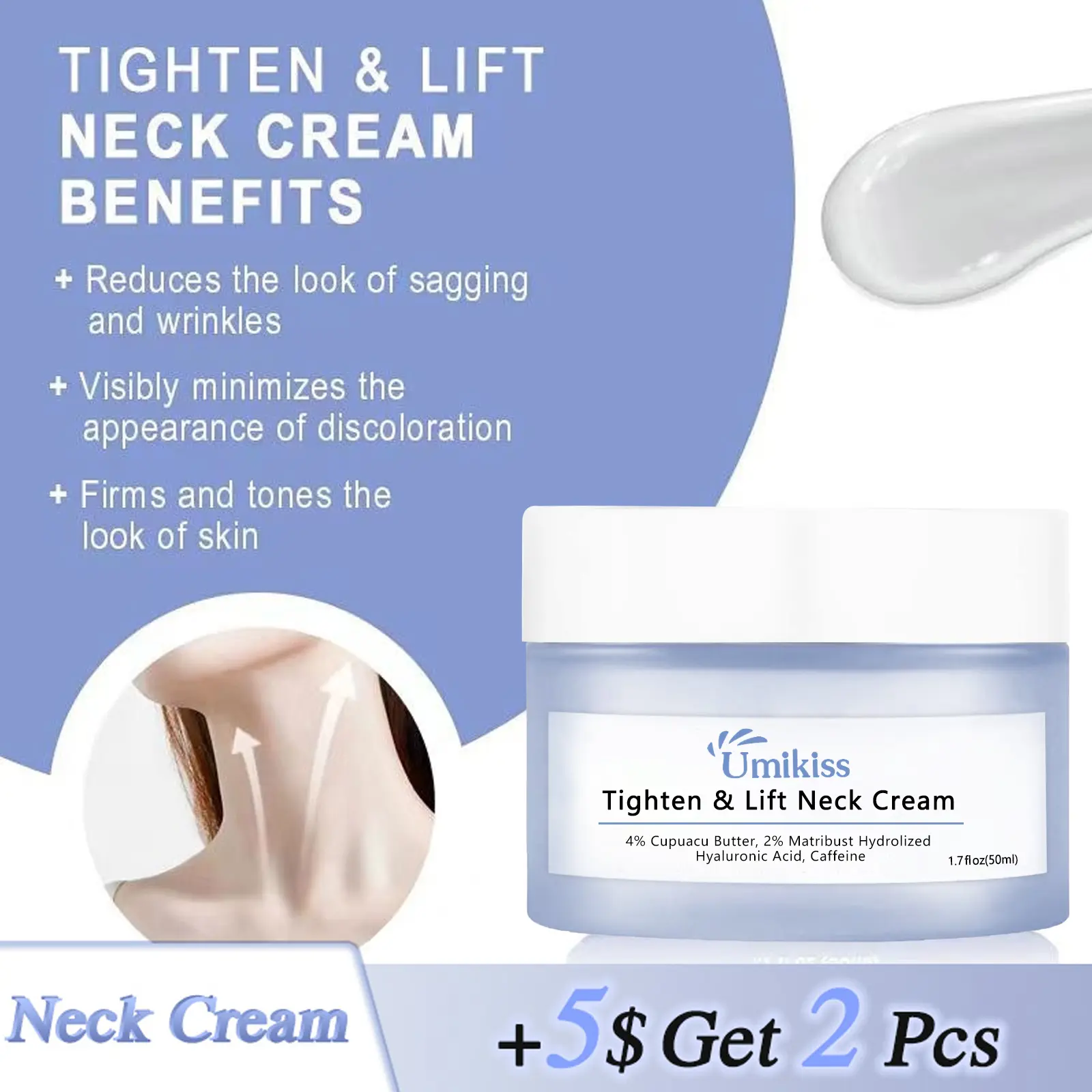 [+5$Get 2Pcs] Neck Firming Cream - Anti-AgingNeck Cream for Tightening and Wrinkles for an Even Skin Tone and Neck Lift - With Pro-Active Repair Firming Complex, 1.7 oz