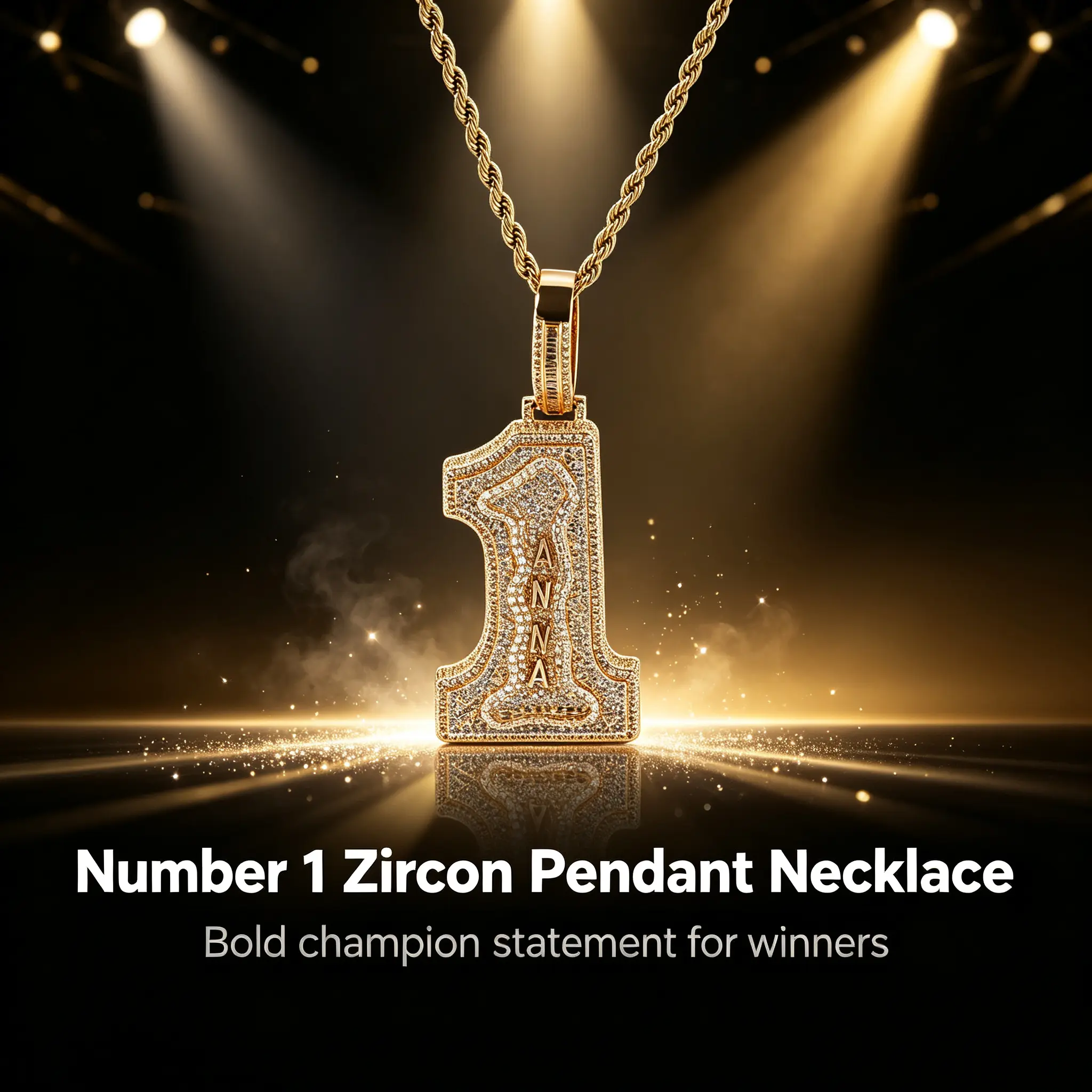 Unisex Crystal Pendant Necklace - Metal-Coated Big Number 1 Design, 6 Customizable Middle Letters, European-American Hip Hop Rap Trend Costume Jewelry, Long Daily Wear Gift (Note Custom Letters When Ordering)