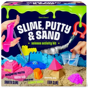 Dan&Darci Slime Putty & Sand Sensory Science Kit 3-in-1 Tactile STEM Fun Playdough Craft Sets for Artistic Play and DIY Activities with Magnetic Putty Magical Sand and Liquid Slime Sandbox