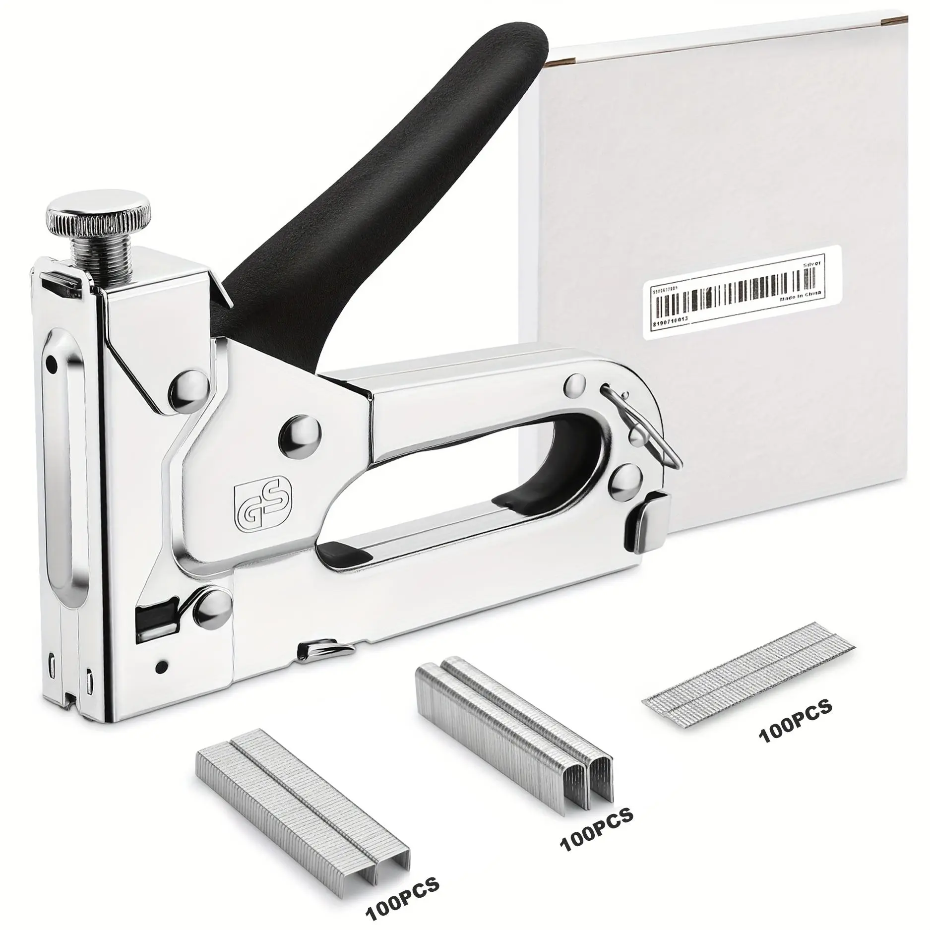 3 in 1 Staple Gun, 1 Count Extra Heavy Duty Staple Gun with 300pcs Staples, Multifunctional Upholstery Stapler Tool for Fixing Material, Decoration, Carpentry, Furniture, Door and Window