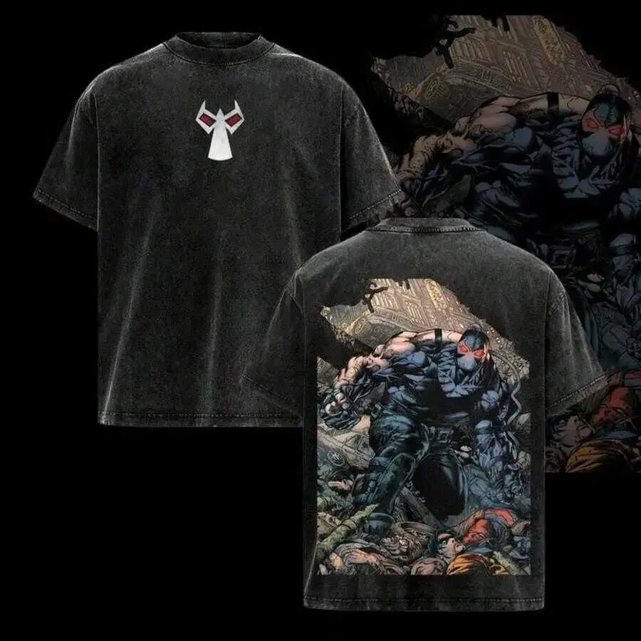 Vintage Graphic Bane Edition Double Printed Oversize Lightweight Acid Washed Tee & Hoodie TV Series Graphic Design Top Cotton Streetwear Comic Superheroes T-Shirt Clothes Menswear Womenswear Summer Outfits For Women Men's Clothes