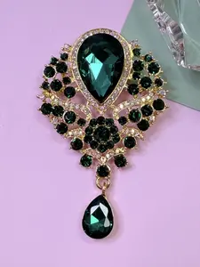 Vintage Emerald Statement Brooch – Gold Tone