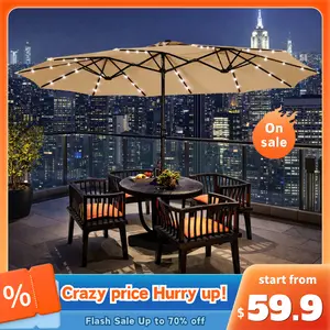 【Mother's Day Gift】Yaheetech 2026 Upgrade 15/13/9ft Large Patio Umbrella, Outdoor Double-Sided Rectangle Umbrella with 36 Solar LED Lights & Crank for Patio Garden Pool Lawn Backyard summervibes